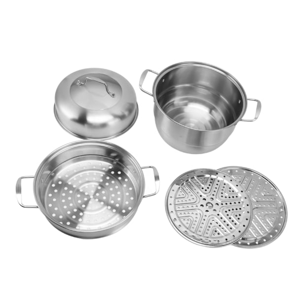 Förenklad matlagning, Ångkokare, 3-lagers ångkokare i rostfritt stål för bekväm matlagning med flera ingredienser, platsbesparande stapelbar design
