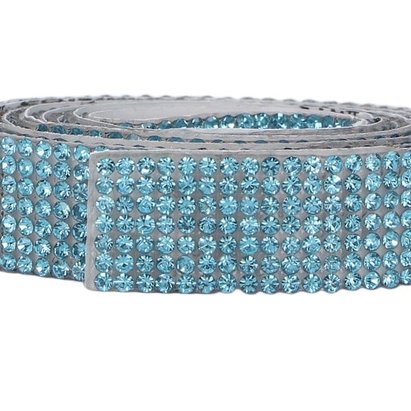 Rhinestone Strip Lake Blue 5yd Längd Självhäftande Bling Kristallband för Fest Bröllop Hem
