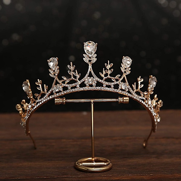 Perfekt present till kvinnor, Strasskrona Tiara Bröllopstiara för balfest, Elegant prinsesskrona Tiara Gyllene drottningdräktkrona, Mångsidig