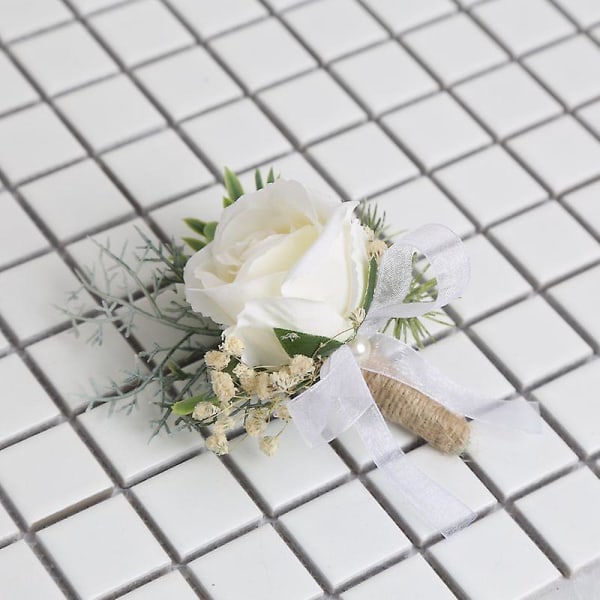 2PC simulerad bröllopsvit ros corsage - (handledsblomma+corsage)