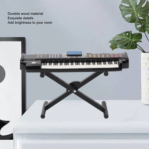 Miniatyr elektroniskt orgel i trä, attraktivt dekorativt elegant stil dockhusinstrumentmodell med stativ
