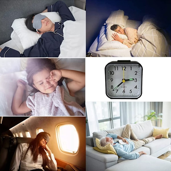 Analog väckarklocka utan tickande med ljus och snooze-funktion och toppknapp, högt alarm, tyst väckarklocka, batteridriven black white
