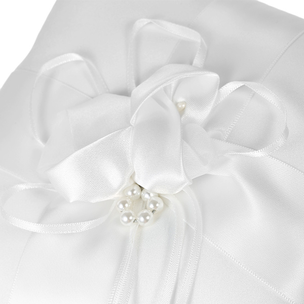 7 * 7 tum Elfenbensvit Satin Blomma Rosett Ringbärare Kudde och Bröllop Blomsterflicka Korg Set