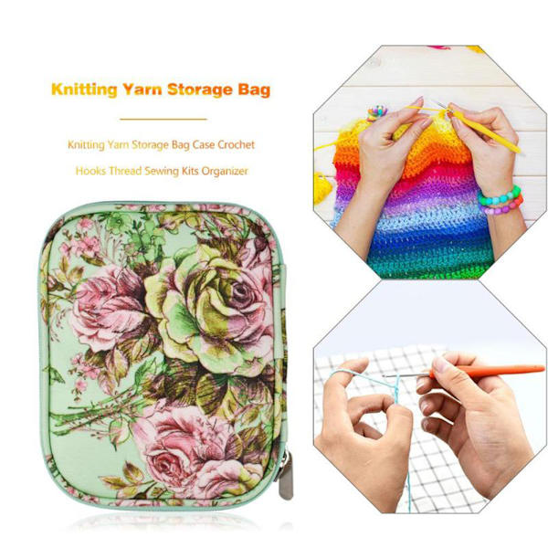 Handstickningsverktygsförvaringsväska Multifunktionell Nylon Stor Kapacitet Virknålsförvaringsväska för Hemmaresa