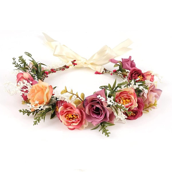 Boho Bröllop Festival Blomsterkrans, Handgjorda Högkvalitativa Sidenblommor för Justerbar Passform, Elegant Design, 1 st