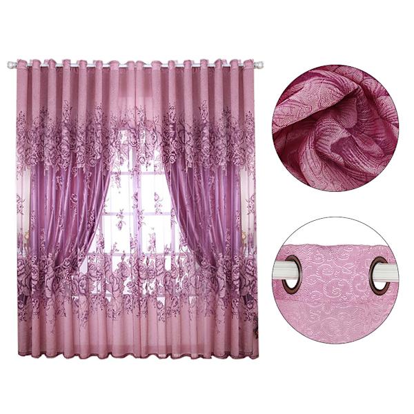 Polyester dörrgardin mörkläggningsdraperi för sovrum vardagsrumsdekor (rosa lila)