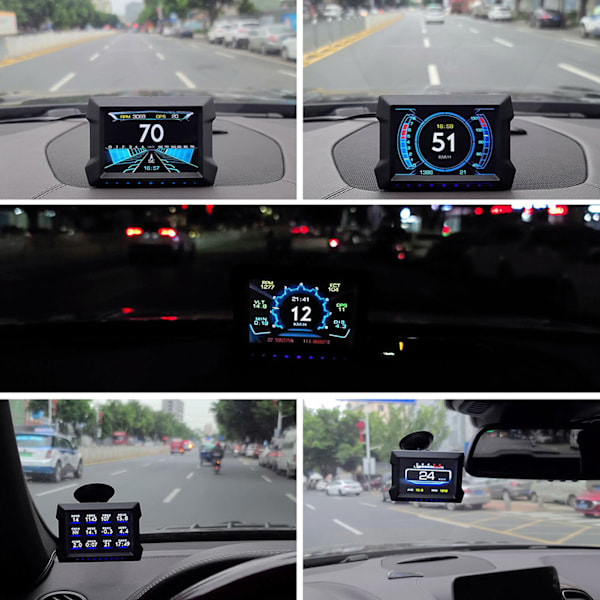 Universal Bil-HUD OBD2 GPS Mätare Display med Lutningsmätare Överhastighetsvarning för Fordon