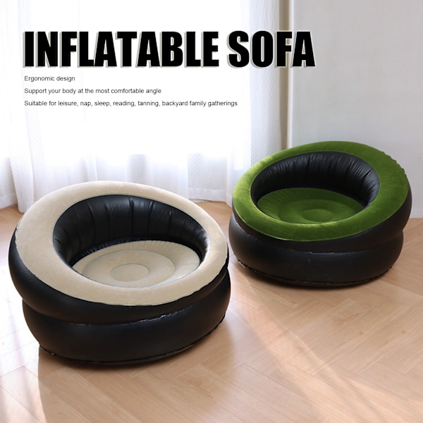 Uppblåsbar Soffa PVC Flockning Bärbar Ergonomisk Uppblåsbar Soffstol för Vardagsrum Sovrum Utomhus Resa Brun
