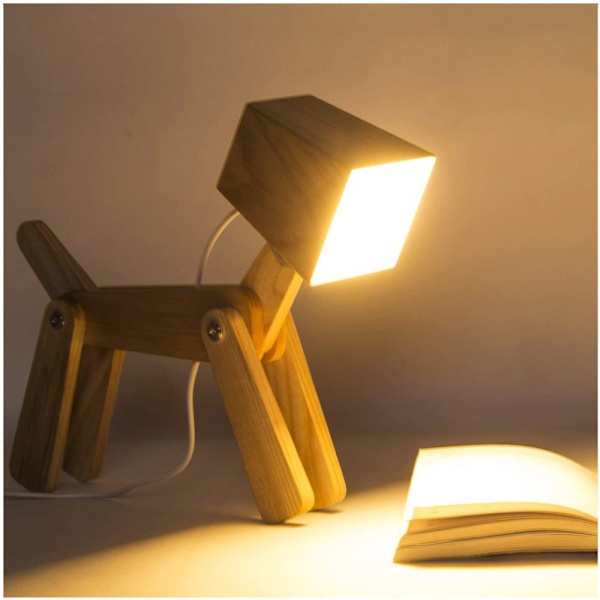 Modern design trä skrivbordslampa led djur hund lampa dimmer bordslampa belysning för barn pojkar vardagsrum sovrum sänglampa