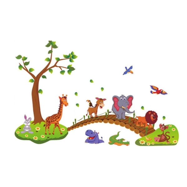 Väggdekal för barns sovrum, skog / djur / bro / träd / elefant / giraff / ugglor / myra väggdekal för pojkar, flickor eller bebisar