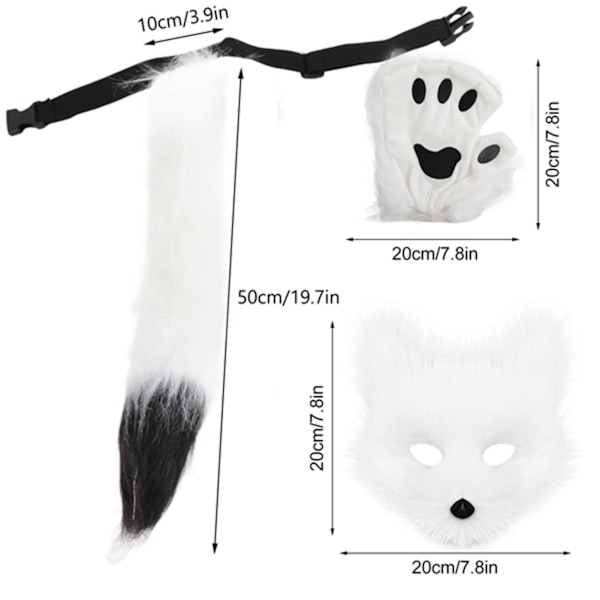 Simulerad Räv Mask Handskar Plysch Rävsvans Handgjorda Cosplay Rekvisita Halloween Tillbehör