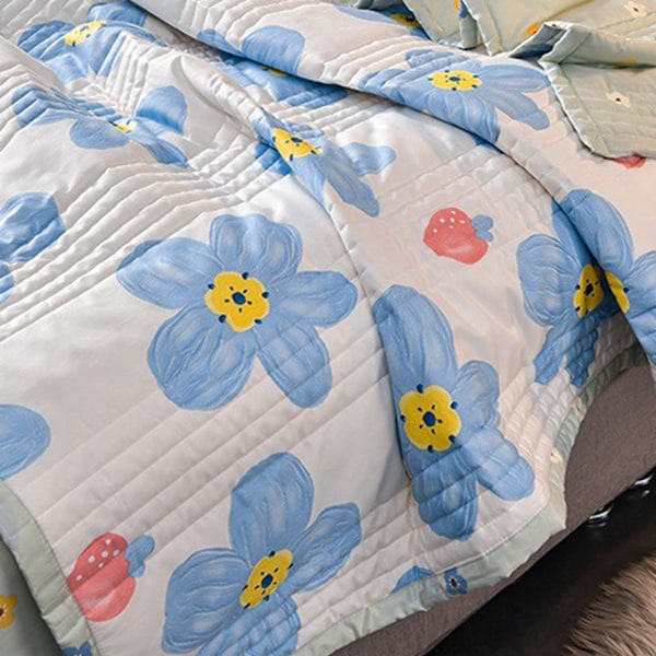 100% Bomull Muslin Mikrofiber Queen Lakan, Lättviktig Mjuk Filt som Andas för Luftkonditionerade Rum på Sommaren, Gul Blommig Design för Sovrum
