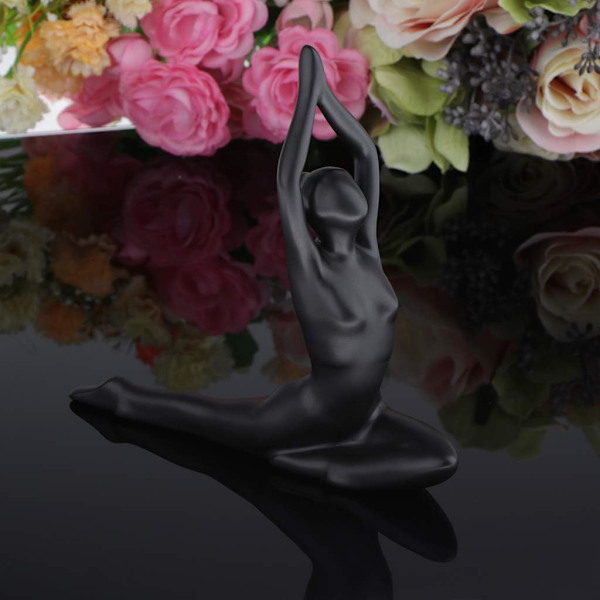 Enkel figur kreativ keramisk prydnad, keramisk flicka figurer yoga abstrakt svart modell kvinna staty statyetter prydnader kontor hem