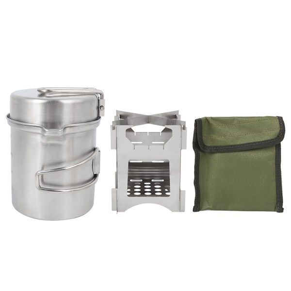 Camping Bärbar Rostfritt Stål Pot Träspis Set Spis Kombination för Utomhus Resor Vandring Picknick