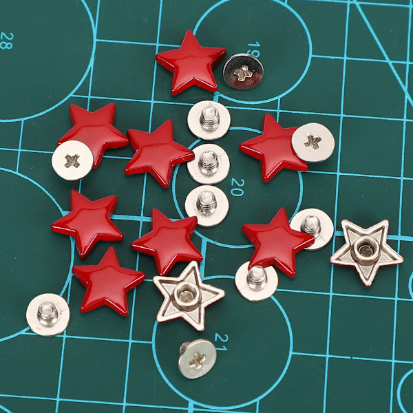 50 Set Stjärn Rivets Stud Skruv Zinklegering Väskor Kläder Skor Bälten DIY Platt Knapp 12mm Röd