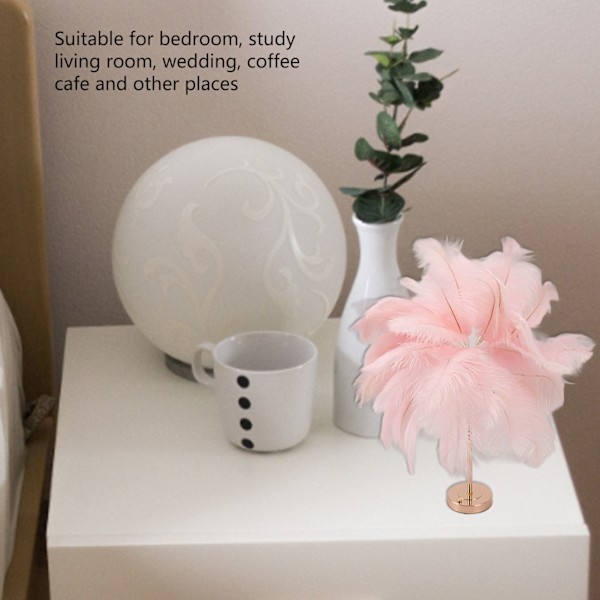 Strutsfjäder Bordslampa Uppladdningsbar Modern Romantisk Dekorationslampa Sovrum Sänglampa för Heminredning Rosa