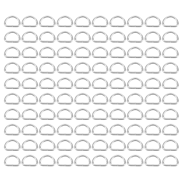 100 st D-ringar i järnmaterial, utsökt bred applikation, robusta och hållbara metall D-ringar för kläder, ryggsäck, väska, silver