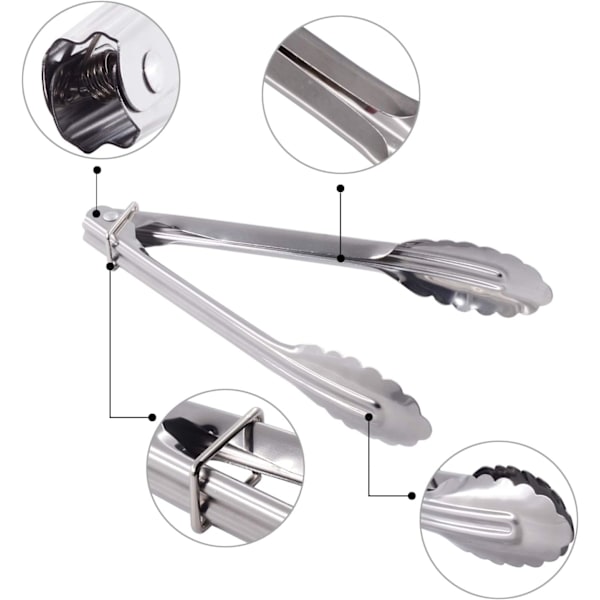 Små Serveringstänger i Rostfritt Stål, 9 Tum Salladstänger, Set om 3 (Silver)$Rostfritt Stål Köks Tänger Set Metall Matlagnings Tänger med Glidande Ringar