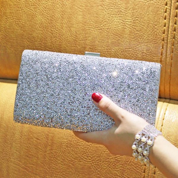 Kedja Väska, Koppling Kvinnor, Glitter Festväska, Elegant Kuvert Väska Kedja Väska Crossbody Väskor för Bröllop Fest Fritid Datum (Silver)