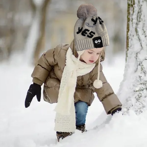 Vinterkabelstickad Pom Beanie Hat, Kids Hat