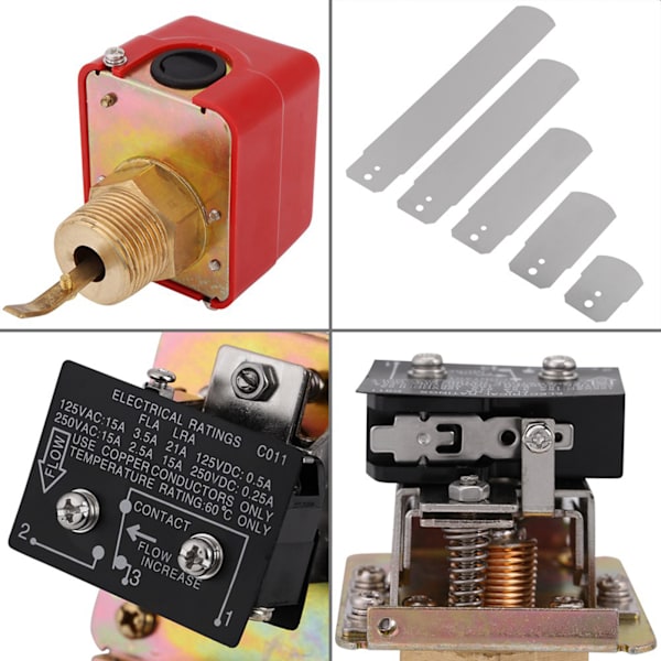 1st AC250V 10Bar Mässing Vattenflödesbrytare Paddelkontroll NPT-gänganslutning Röd