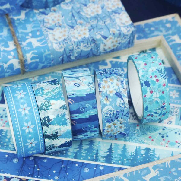Blå Vit Jul Washi Tejp, Vinter Washi Tejp Set För Scrapbook Journal DIY Hantverk Presentinslagning, 10 Rullar Kvalitetspapperstejp Giftfri Syrafri
