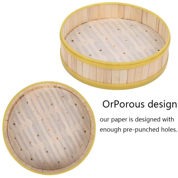 BremerLuft 100-pack Dim Sum-papper Diameter 23 cm som bas för bambuångare, varmluftsfritöser, ångkokare, airfryer-foder, non-stick-beläggning,