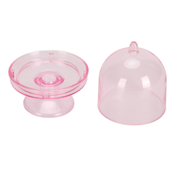 12 st Mini Tårtfat med Lock, Mini Tårtställ i Plast med Kupol, Klar Liten Tårtutställningsställ, Transparent Godisask för Bröllopsfest, Rosafärgad