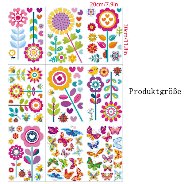 Färgade Blommor Fönsterdekal, Vårdekaler för Barn, Självhäftande Starka Blomdekaler, Flyttbara Dekorationer för Fönster, Barnrum