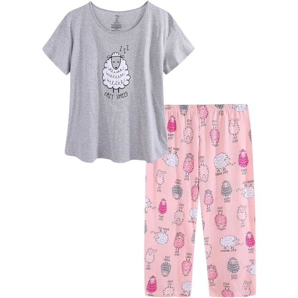 Grå-rosa pyjamasset för kvinnor - Pyjamas för kvinnor set Plus size nattkläder Toppar med byxor Sommar Pjs set