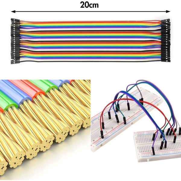 Jumper Wire-kabel 3 x 40 st vardera 20 cm, Dupont Breadboard-kablar 3 i 1, hane till hona, hane till hane, hona till hona, för Arduino, Raspberry Pi