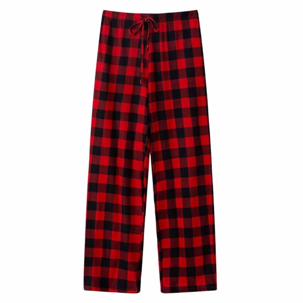 L;Röda pyjamasbyxor för män med fickor, mjuka flanellrutiga pyjamasbyxor för män