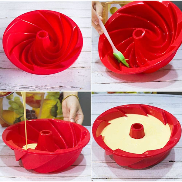 2-pack Silikon Bundt Kakform, Rivalnat Pound Jello Molds, 9,5'' Non-Stick Round Tube Form för Jello, tårta, bröd, födelsedag,