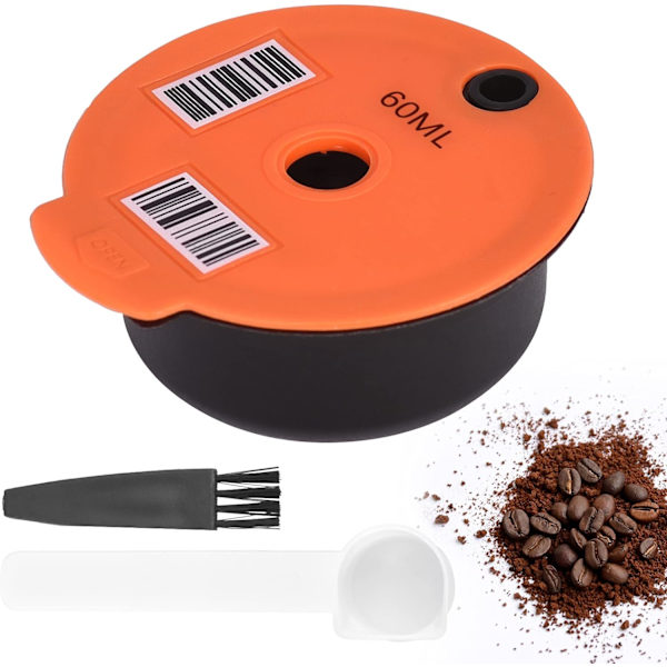 Återanvändbara och påfyllningsbara kaffekapslar för Bosch-s Tassimo med rengöringsborste och kaffeskopa (60 ml)