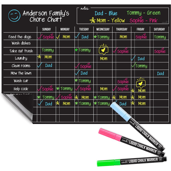 Magnetic Black Dry Erase Chore Chart för flera barn och