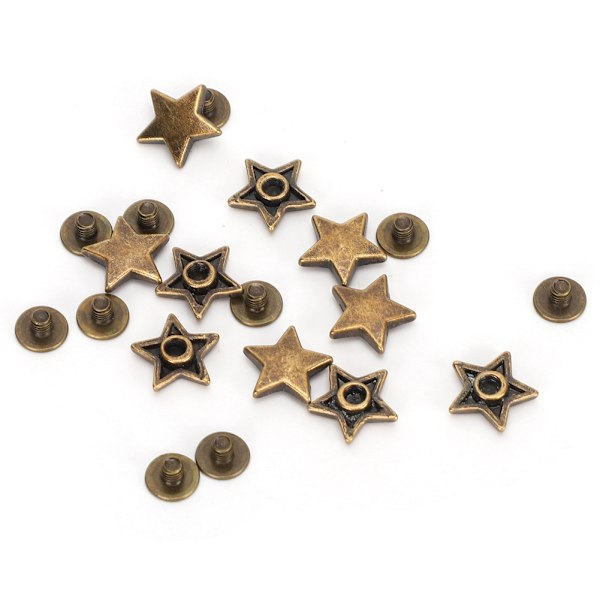 50 set stjärnformade nitar 12MM platta skruvkläder tillbehör anti-korrosion zinklegering (brons)