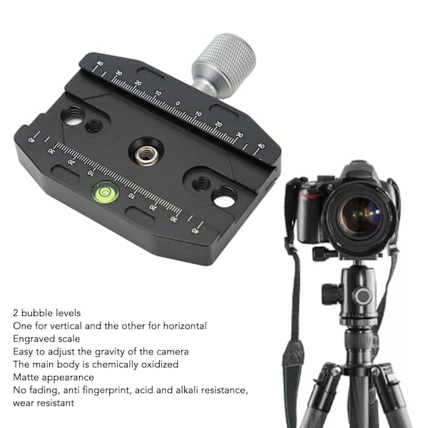 Snabbkopplingsplatta CNC-bearbetad Kamerastativfäste Adapter med 2 Vattenpass för DSLR Videokamera Projektor