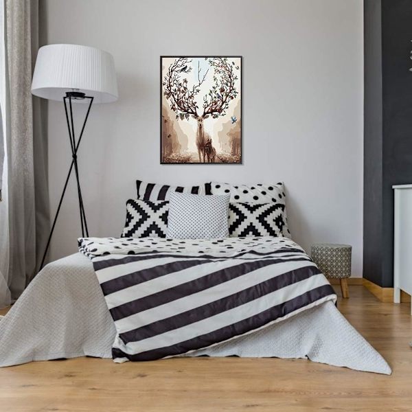 Nummerkonst, DIY-nummermålning av hjort, kreativa hobbymålningsset, måla efter nummer för barn/vuxna/seniorer, utan ram (40 x 50 cm)