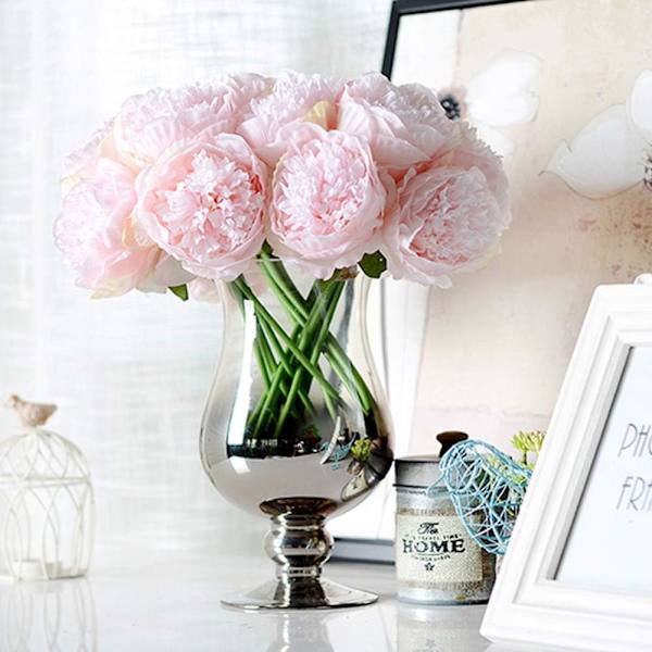 2 Buketter Konstgjorda Pioner, 10 Huvuden Silke Pion Falsk Blomma för Bröllop Hemmakontor Hotell Fönsterbräda Dekoration, Bordsdekorationer (Ljusrosa)