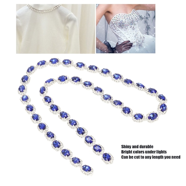 Rhinestone Ribbon Tassel Chain 1 Yard Blå 1,5 cm Bredd Oval Form Blank Rhinestone Frans för Hantverk