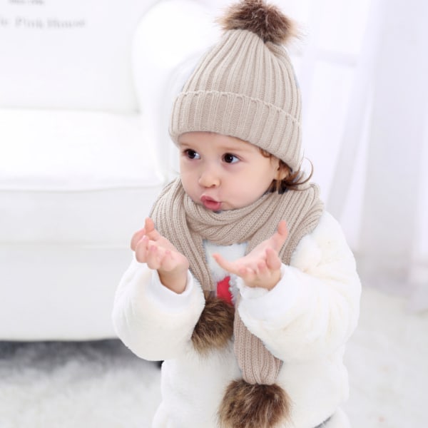 Barn Vinter Hat Handskar Set, Baby Toddler Stickad Hat Beanie