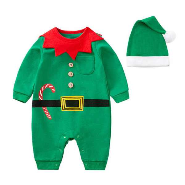 Baby romper jul outfit, romper pojke flicka, nyfödd tomtetomte sömn romper med hatt Julfest set
