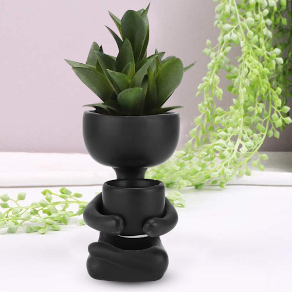 Växtkruka DIY Mini Söta Humanoid Svart Keramisk Blomkruka för Blommor Succulenter Hushållsdekoration Present