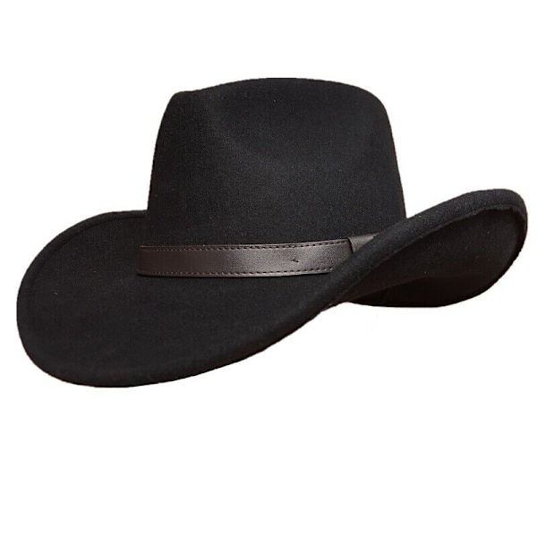 Svart Cowboyhatt i Ullfilt Westernhatt för Män Kvinnor