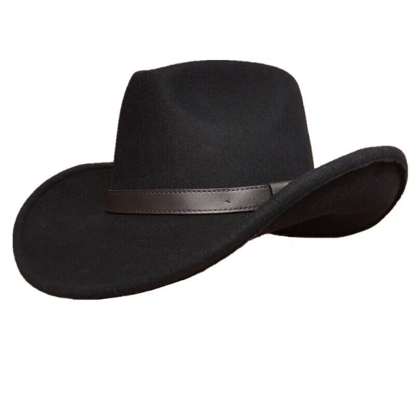 Svart cowboyhatt Ullfilt västerländsk hatt för män kvinnor