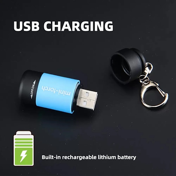 Utomhus Nyckelring Ficklampa Uppladdningsbar LED Mini Pocket Ficklampa
