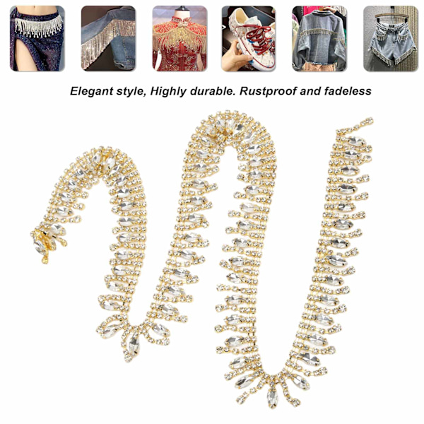 Rhinestone Trim 1yd Lång Fadeless Elegant Utsökt Tassel Design Bred Applikation Rhinestone Frans Vit Rhinestone På Guld