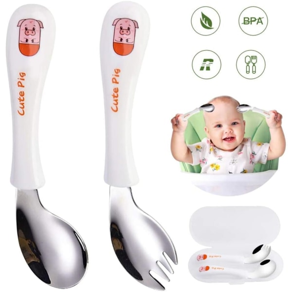 Bestickset för barn, babysked gaffel babybestickset böjt handtag träningsbestick gafflar för babybarn