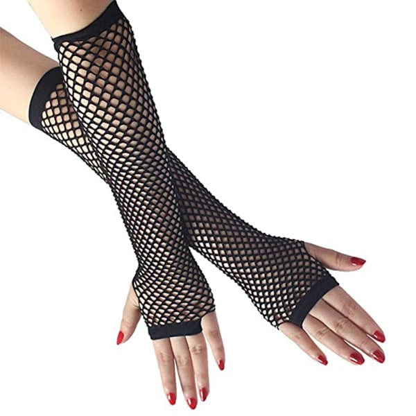 Långa näthandskar Black Fingerless Fishnet Mesh