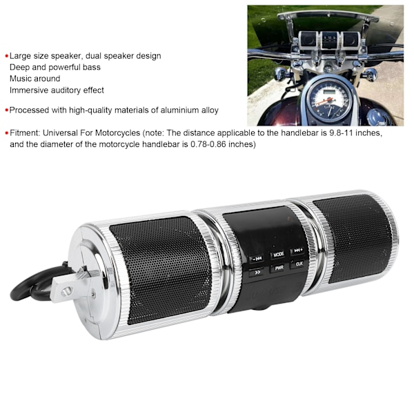 Motorcykel Stereo Högtalare Bluetooth MP3 Audio Styre Spelare Vattentät Hög Ljudkvalitet Silver